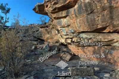 Figure 3. This image shows the small size of Mafunyane and where the new excavation (3C) and rock markings can be found.
